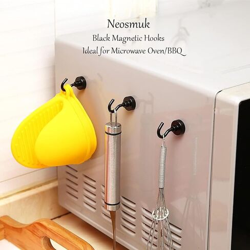 Black Magnetic Hooks, 30LB Strong Neodymium Magnetic Hooks for Cruise, Grill, Towel, Indoor Hanging, Kitchen, Workplace, Office and Garage - 4 Pack in Kuwait