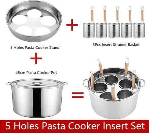 Pasta Cooker 4/5 Holes Pasta Cooker Insert Set, Stainless Steel Pasta Pot with Insert Strainer Basket, Commercial Cooking Tool for Restaurant Kitchen,4 Holes in Kuwait