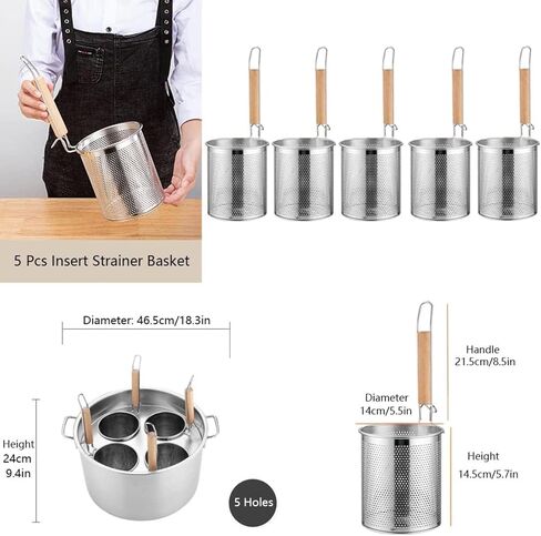 Pasta Cooker 4/5 Holes Pasta Cooker Insert Set, Stainless Steel Pasta Pot with Insert Strainer Basket, Commercial Cooking Tool for Restaurant Kitchen,4 Holes in Kuwait
