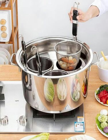 Stainless Steel Pasta Cooker with Strainer Basket, Versatile Kitchen Pot for Cooking Noodles, Pasta, and Steaming, Ideal for Home and Restaurant Use,5 Holes in Kuwait