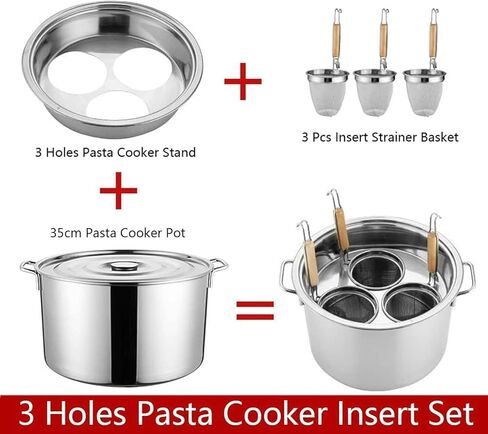 Stainless Steel Pasta Cooker with Strainer Basket, Versatile Kitchen Pot for Cooking Noodles, Pasta, and Steaming, Ideal for Home and Restaurant Use,5 Holes in Kuwait