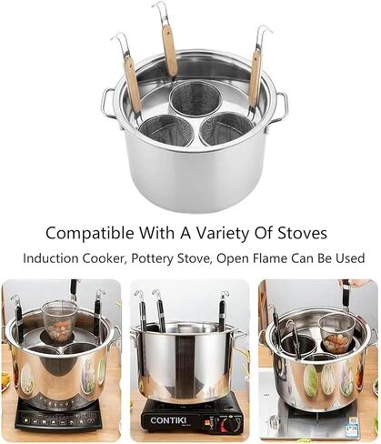 Stainless Steel Pasta Cooker with Strainer Basket, Versatile Kitchen Pot for Cooking Noodles, Pasta, and Steaming, Ideal for Home and Restaurant Use,5 Holes in Kuwait