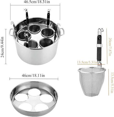 Commercial Noodle Boiler Cooking Pots, Stainless Steel Pasta Cooker Insert Set with 5 Holes for Efficient Cooking,3Hole in Kuwait