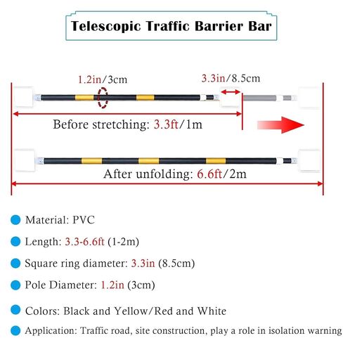 Telescopic Traffic Safety Bar, 4 to 6.6 Ft Red & White Extendable Cone Barrier Pole, Reflective Traffic Cone Parking Barriers for Road Safety/Crowd Control(4 pcs) in Kuwait