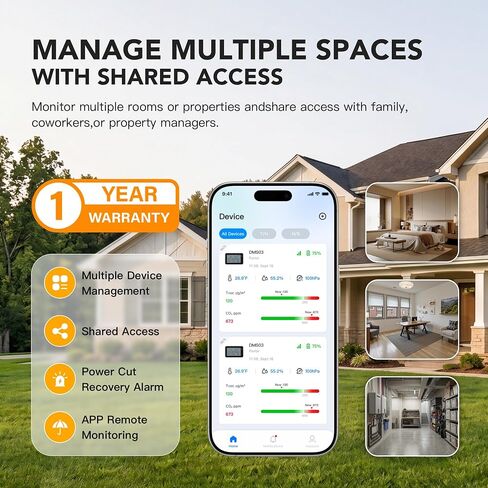 Smart WiFi Indoor Air Quality Monitor, Remote CO2, Temperature, Humidity, TVOC & Air Pressure Tracking, Power Status Monitoring, 3.7" E-Ink Display with App for Home, Bedroom, Office & School in Kuwait