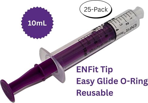 حقنة Envue ENFit 10 مل قابلة لإعادة الاستخدام على شكل حرف O لتغذية الأنبوب، 25 عبوة، مكبس أرجواني in Kuwait
