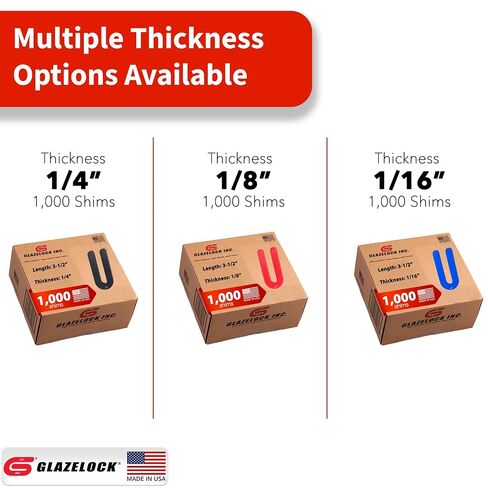 Plastic Horseshoe Shims for Leveling 3-1/2"L x 1-1/2"W (1/8" Thickness – Red – 1,000 Pieces) U Shaped Tile Shims Spacers to Level Windows, Floors, Toilets, Doors – Indoor Outdoor Use - Made in USA in Kuwait