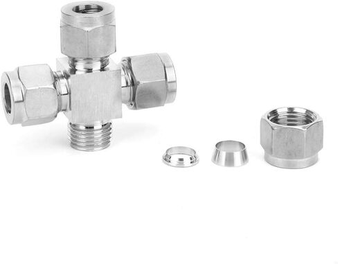 Tissting 4-Way Stainless Steel Pipe Connector 1.7cm OD, 1.1cm ID - Water Oil Gas Tube Fitting Adapter Nut for Plumbing, Pneumatic Systems, DIY Projects in Kuwait