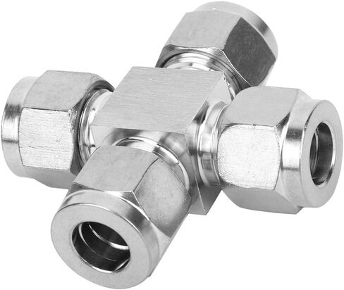 Tissting 4-Way Stainless Steel Pipe Connector 1.7cm OD, 1.1cm ID - Water Oil Gas Tube Fitting Adapter Nut for Plumbing, Pneumatic Systems, DIY Projects in Kuwait
