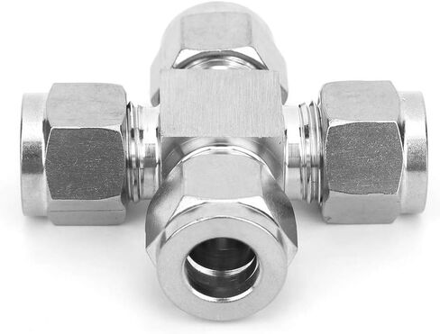 Tissting 4-Way Stainless Steel Pipe Connector 1.7cm OD, 1.1cm ID - Water Oil Gas Tube Fitting Adapter Nut for Plumbing, Pneumatic Systems, DIY Projects in Kuwait