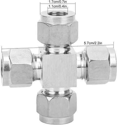 Tissting 4-Way Stainless Steel Pipe Connector 1.7cm OD, 1.1cm ID - Water Oil Gas Tube Fitting Adapter Nut for Plumbing, Pneumatic Systems, DIY Projects in Kuwait