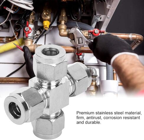 Tissting 4-Way Stainless Steel Pipe Connector 1.7cm OD, 1.1cm ID - Water Oil Gas Tube Fitting Adapter Nut for Plumbing, Pneumatic Systems, DIY Projects in Kuwait