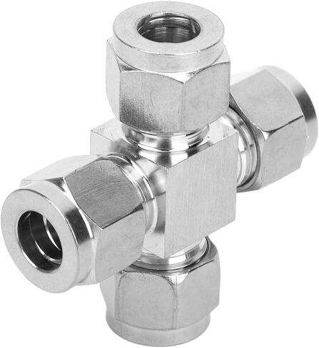Tissting 4-Way Stainless Steel Pipe Connector 1.7cm OD, 1.1cm ID - Water Oil Gas Tube Fitting Adapter Nut for Plumbing, Pneumatic Systems, DIY Projects in Kuwait