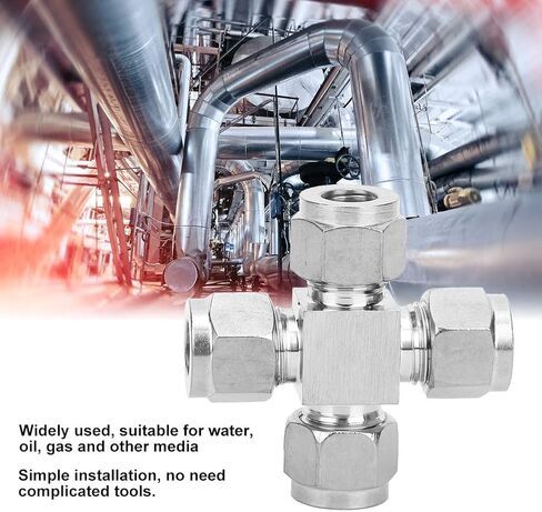 Tissting 4-Way Stainless Steel Pipe Connector 1.7cm OD, 1.1cm ID - Water Oil Gas Tube Fitting Adapter Nut for Plumbing, Pneumatic Systems, DIY Projects in Kuwait