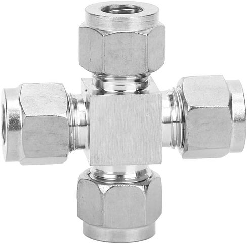 Tissting 4-Way Stainless Steel Pipe Connector 1.7cm OD, 1.1cm ID - Water Oil Gas Tube Fitting Adapter Nut for Plumbing, Pneumatic Systems, DIY Projects in Kuwait