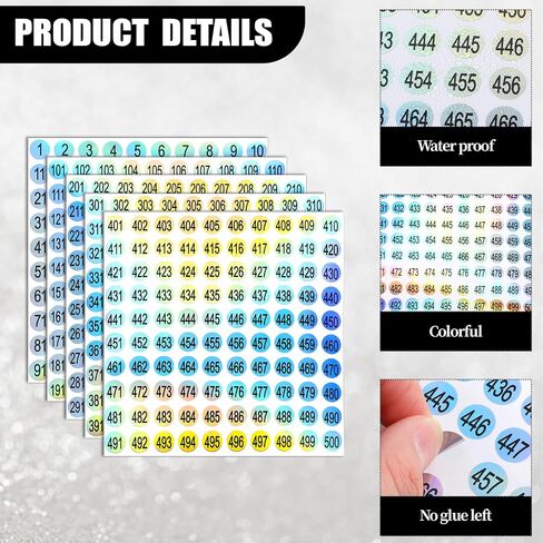 Xthrotsenk 2500Pcs Number Stickers 1-500 Vinyl Consecutive Number Stickers | Round Labels Sticker Self Adhesive Numbers Sticker for DIY Marking Numbering Tool Storage Classification in Kuwait