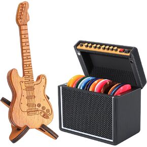 Guitar Picks Holder Box, Amp Speaker Styled Pick Holder with 5 Celluloid Guitar Picks, Guitar Pick Display Holder Storage Box Set for Guitar Players and Music Lovers in Saudi Arabia