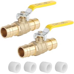WiseWater 1 "PEX A Ball Valve 2 Pack مع 4 حلقات توسيع | مقبض أصفر، صمام كروي نحاسي كامل المنفذ لمياه الشرب، ASTM F1960 in Kuwait