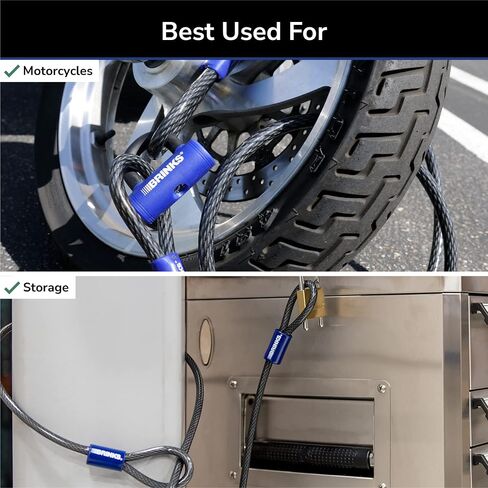 حزمة مزدوجة من قفل الكابلات شديدة التحمل من BRINKS - كابلات فولاذية مضفرة بطول 7 أقدام و15 قدمًا - حل أمان كامل مع حماية من الفينيل in Kuwait