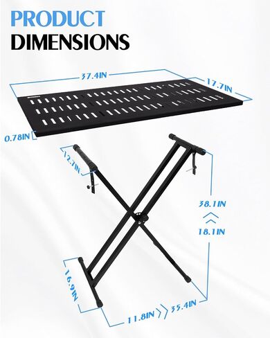 حامل طاولة DJ محمول من STRICH، حامل وحدة تحكم في مزج الصوت عالي التحمل على طراز X للكمبيوتر المحمول، لوحة مفاتيح MIDI، موالفة وقرص دوار، محطة عمل موسيقى منضدية قابلة للطي للحفلة الحية والاستوديو in Kuwait