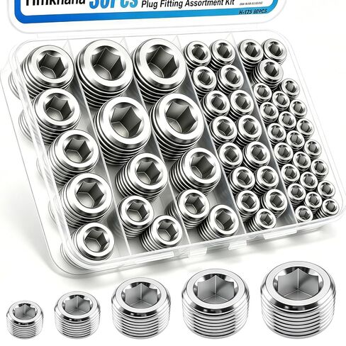 30Pcs Pipe Plug Fitting Assortment Kit, 304 Stainless Steel NPT Plug Set 5 Sizes 1/8" 1/4" 3/8" 1/2" 3/4" NPT Pipe Plug Internal Hex Thread Socket for Sealing Pipe Port in Kuwait