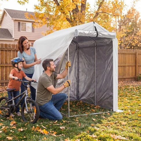سقيفة تخزين خارجية لخيمة الدراجة جريسوم، مأوى دراجات من نسيج أكسفورد مقاوم للماء 420D مع طلاء فضي، غطاء حماية شديد التحمل للدراجات النارية، الحديقة، الفناء (فضي، 3'x6'x5') in Kuwait