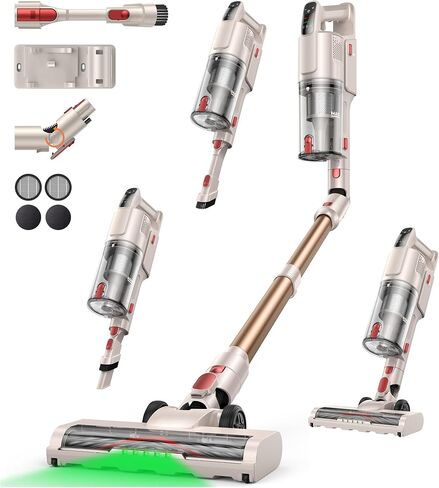 Cordless Vacuum Cleaner 550W 45KPA, 50Mins Stick Vacuum Cordless Rechargeable with 90° Folding Tube, Adjustable Height, Anti-tangle Brush, Wall-Mount, Handheld Vacuum Cleaner for Home/Pet Hair/Floors in Kuwait