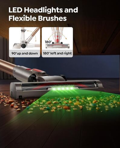 Cordless Vacuum Cleaner 550W 45KPA, 50Mins Stick Vacuum Cordless Rechargeable with 90° Folding Tube, Adjustable Height, Anti-tangle Brush, Wall-Mount, Handheld Vacuum Cleaner for Home/Pet Hair/Floors in Kuwait