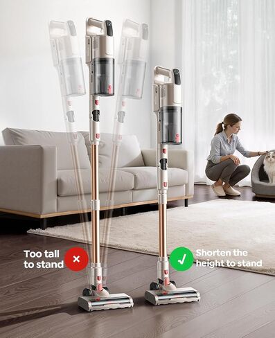 Cordless Vacuum Cleaner 550W 45KPA, 50Mins Stick Vacuum Cordless Rechargeable with 90° Folding Tube, Adjustable Height, Anti-tangle Brush, Wall-Mount, Handheld Vacuum Cleaner for Home/Pet Hair/Floors in Kuwait