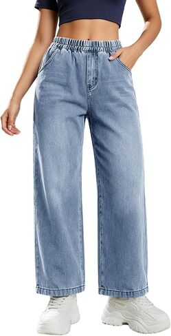 Women's Wide Leg Jeans High Waisted Baggy Trendy Denim Trousers Work Travel Fashion High Waisted Slacks with Pocket in Kuwait