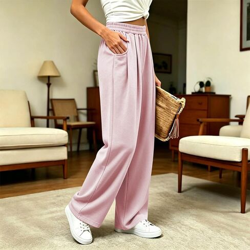 مرونة الخصر فضفاض Sweatpants المرأة عادية مطوي واسعة الساق السراويل الخريف in Kuwait