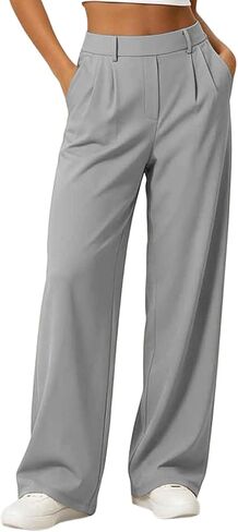 Wide Leg Pants Women Comfy Casual High Waisted Flowy Trousers Boho Lounge Business Fashion Solid Slacks with Pocket in Kuwait