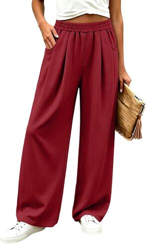 مرونة الخصر فضفاض Sweatpants المرأة عادية مطوي واسعة الساق السراويل الخريف in Kuwait
