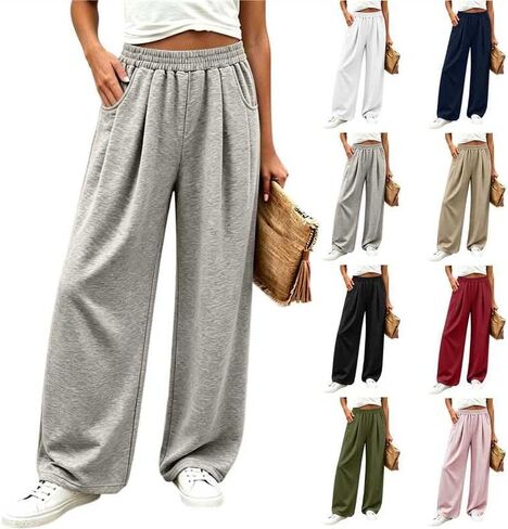 مرونة الخصر فضفاض Sweatpants المرأة عادية مطوي واسعة الساق السراويل الخريف in Kuwait