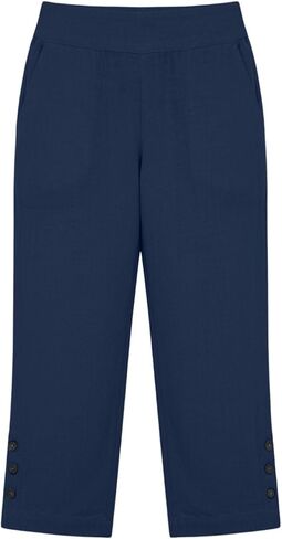Cotton Linen Capri Pants for Women 2026 Split Hem Petite Bermuda Shorts Knee Length Elastic Waist Summer Beach Long Shorts in Kuwait