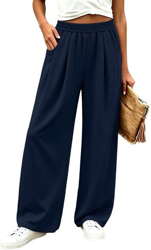 مرونة الخصر فضفاض Sweatpants المرأة عادية مطوي واسعة الساق السراويل الخريف in Kuwait