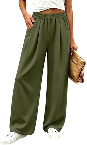 مرونة الخصر فضفاض Sweatpants المرأة عادية مطوي واسعة الساق السراويل الخريف in Kuwait
