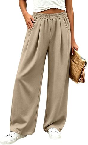 مرونة الخصر فضفاض Sweatpants المرأة عادية مطوي واسعة الساق السراويل الخريف in Kuwait