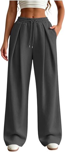 Baggy Sweatpants for Women Casual Elastic Waist Front Pleated Fall Pants in Kuwait