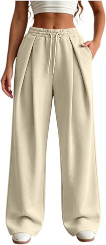 Baggy Sweatpants for Women Casual Elastic Waist Front Pleated Fall Pants in Kuwait