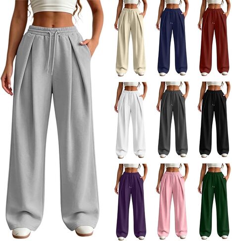 Baggy Sweatpants for Women Casual Elastic Waist Front Pleated Fall Pants in Kuwait