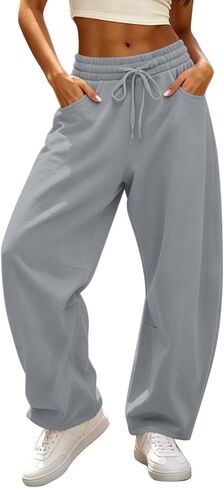 برميل Sweatpant المرأة عارضة واسعة الساق Sweatpants الخريف Sweatpants مع جيوب in Kuwait