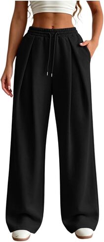 Baggy Sweatpants for Women Casual Elastic Waist Front Pleated Fall Pants in Kuwait