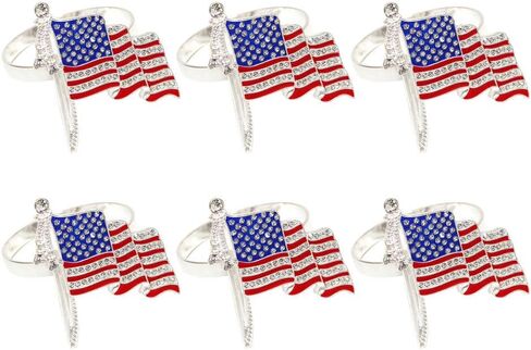 Cabilock 6pcs Patriotic Napkin Rings with Imitation Rhinestones American Flag Napkin Holders for Independence Day Table Decorations for Family Dinners and Parties in Saudi Arabia