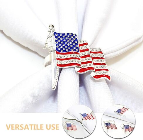 Cabilock 6pcs Patriotic Napkin Rings with Imitation Rhinestones American Flag Napkin Holders for Independence Day Table Decorations for Family Dinners and Parties in Saudi Arabia