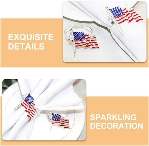 Cabilock 6pcs Patriotic Napkin Rings with Imitation Rhinestones American Flag Napkin Holders for Independence Day Table Decorations for Family Dinners and Parties in Saudi Arabia