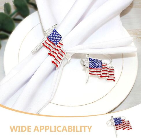 Cabilock 6pcs Patriotic Napkin Rings with Imitation Rhinestones American Flag Napkin Holders for Independence Day Table Decorations for Family Dinners and Parties in Saudi Arabia