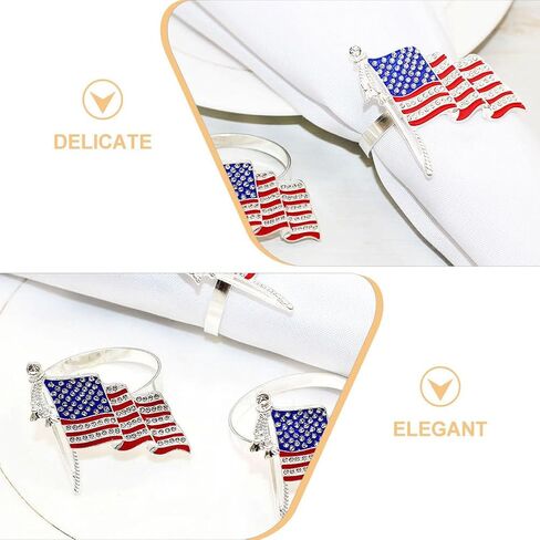 Cabilock 6pcs Patriotic Napkin Rings with Imitation Rhinestones American Flag Napkin Holders for Independence Day Table Decorations for Family Dinners and Parties in Saudi Arabia