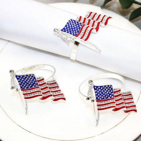 Cabilock 6pcs Patriotic Napkin Rings with Imitation Rhinestones American Flag Napkin Holders for Independence Day Table Decorations for Family Dinners and Parties in Saudi Arabia