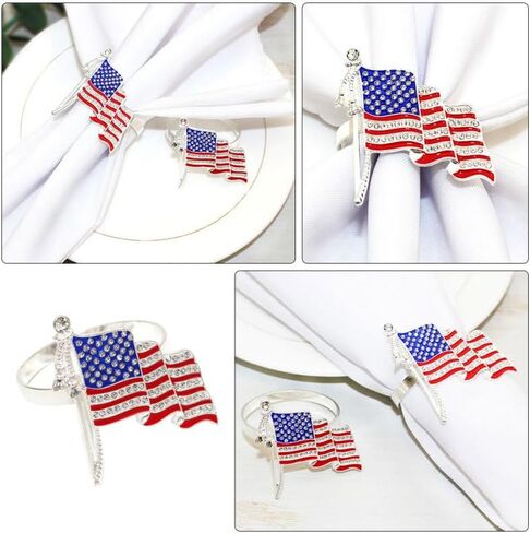 Cabilock 6pcs Patriotic Napkin Rings with Imitation Rhinestones American Flag Napkin Holders for Independence Day Table Decorations for Family Dinners and Parties in Saudi Arabia